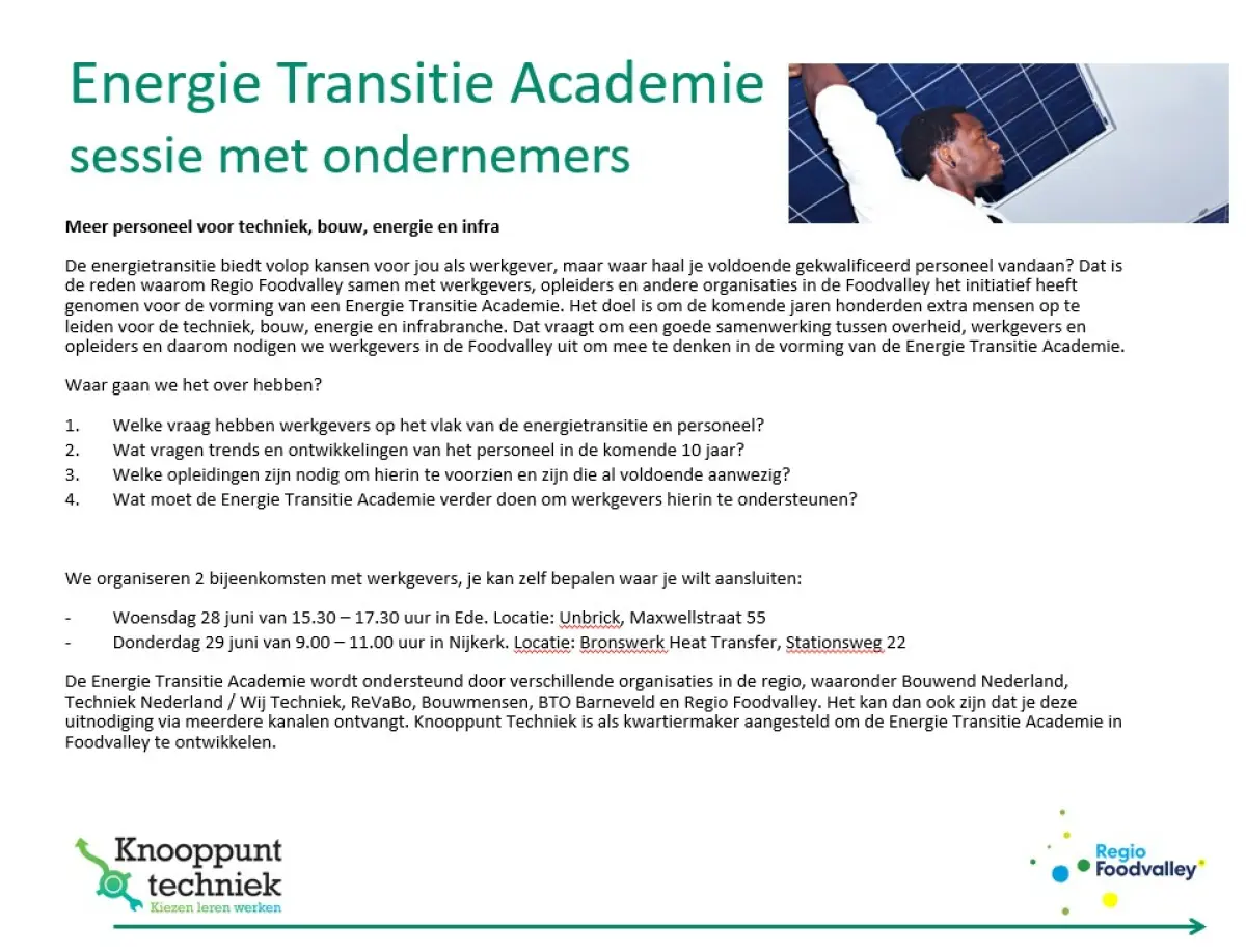 Uitnodiging energie transitie academie